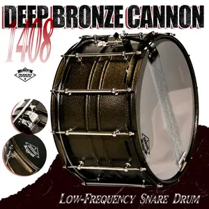 Beatello "Deep Bronze Cannon" 1408 Low-Frequency Snare Drum,Heavy-Duty Military Response,12-Point Chrome Lugs, 2.0mm Hoops, Pre-Mounted Black Head, Deep Tones, for Live Performances & Studio Use, Metal Music Gear