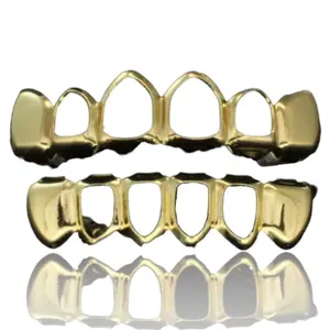 Open Face Teeth Custom Fit 14k Gold Plated Top Bottom Grillz Hip Hop + Molds