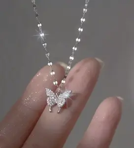 Butterfly Sparkling Pendant Necklace Simple Style Chain Metal Coating Sparkling Charm for Everyday Wear or Special Events