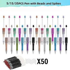 Personalized Bead Pens (5/15/35 Options) - Shiny Look, 0.5mm Black Ink, Smooth Write, Customizable Color, DIY Beading Supplies, Office/Home Use, Birthday Gifts for Friends