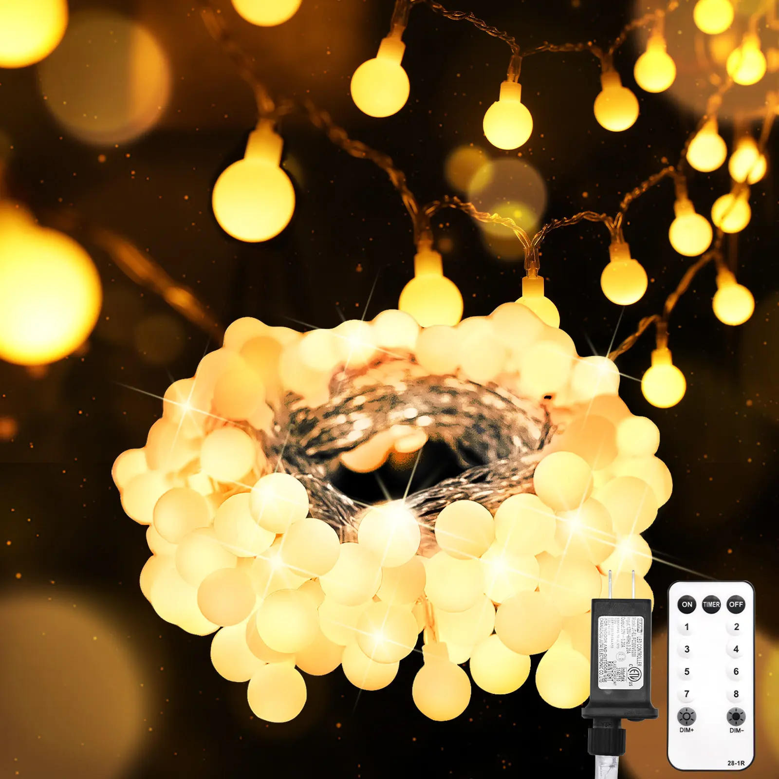 Suddus string lights for bedroom, 33 ft, 100 LEDs, connectable globe string lights for indoor use, hanging fairy lights that plug in with remote control for classroom, room, dorm, outdoor, Christmas tree decor, warm white