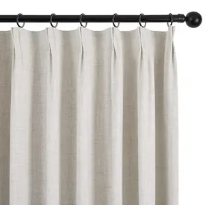 Deconovo Linen-Textured Blackout Pinch Pleated Curtains with Adjustable Plastic Curtain Hooks, Lined Pleated Window Drapes, Track & Ring Hook Compatible
