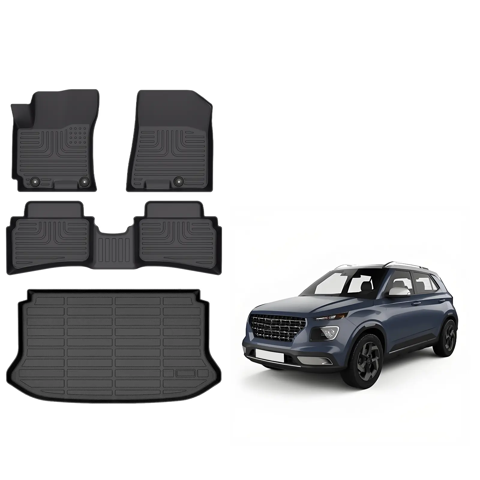 KELCSEECS Hyundai Venue 2020-2026 (Cargo Mat Only for Down Position) Floor Mats & Cargo Liners, All Weather Protection TPE Duty Non-Slip Custom Automotive, Front & Rear Row & Trunk Mats, Accessories, Waterproof, Easy to Clean, Eco-friendly Material,