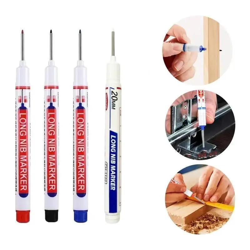 Deep drilling long nib marker, 20mm tip deep hole pen, quick-drying waterproof marker, woodworking marker, suitable for marking pen on wood, wall, plastic, cardboard construction site