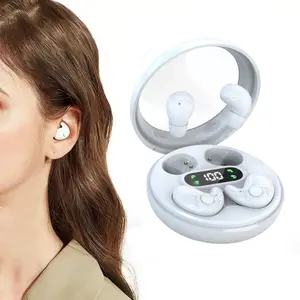 PENGTENG Mini Invisible Bluetooth Earbuds 5.4, 10h Playtime, LED Display, Long Battery, Stereo Sound, IPX5 Waterproof, USB Chargeable, Portable Headphones for Side Sleepers, Headset, Lightweight Wireless Earbuds