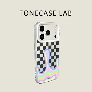 TONECASE LAB Checkerboard Melt Wave TPU Phone Case for iPhone 17 Pro Max 16 Pro Max 15 Plus 14Pro 13 12 11 XS Max XS XR & Samsung Galaxy S25 Ultra S24 Plus S23 Shockproof Trippy Retro Grid Aesthetic Design