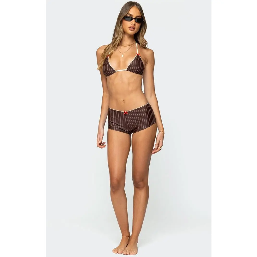 Edikted Women's Pinstripe Boyshort Bikini Bottom Edikted Women's Pinstripe Boyshort Bikini Bottom