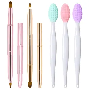 5Pcs Retractable Lip Brush & Lip Scrub Brush Set, Lip Scrubber Exfoliator Brush, Silicone Lip Brush Tool Double-Sided Mini Exfoliating Brush