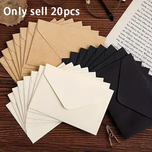 20pcs Invitation Envelopes, Brown Kraft/ Black/ White Invitation Envelopes Used For Weddings, Invitations, Office, Office Stationery Supplies, 4.13*2.75in