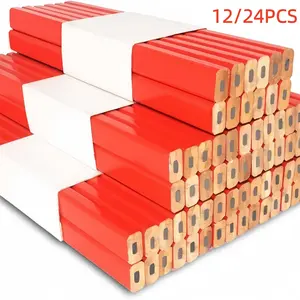 12/24 Flat Building Pencils with Ruler, Wooden Graphite, Woodworking Marking Tool, Construction Pencil, Drawing Pencil, High-Quality, Smooth Writing, DIY Enthusiasts