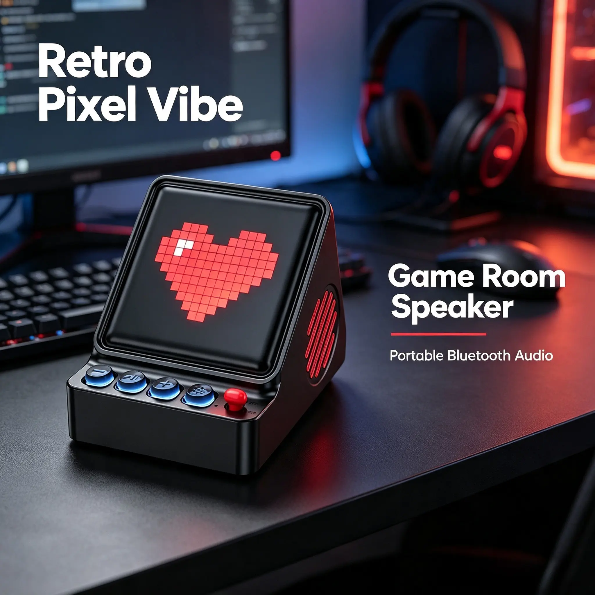 App Controlled Pixel Display Bluetooth Speaker, Vintage Retro 16X16 LED Panel, Custom DIY Pixel Art & Image Slideshow Desk Decor Speaker