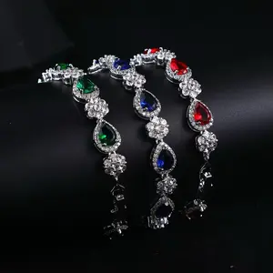Floral Teardrop Iced Out Luxury Y2K Tennis Bracelet Platinum Plated AAA Zircon Unisex Fashion Jewelry Adjustable 21cm to 17.8cm Classic for Everyday Glam & Parties