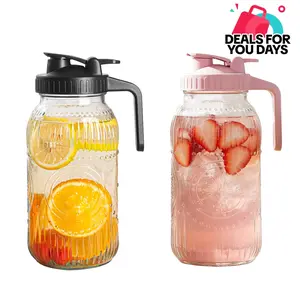 【Deals For You】Vintage Half Gallon Mason Jar Pitcher Large 64 oz Wide Mouth with Lid - 2 Quart Airtight Glass Jug for Water, Juice, Milk, Tea, Iced Coffee and Drinks