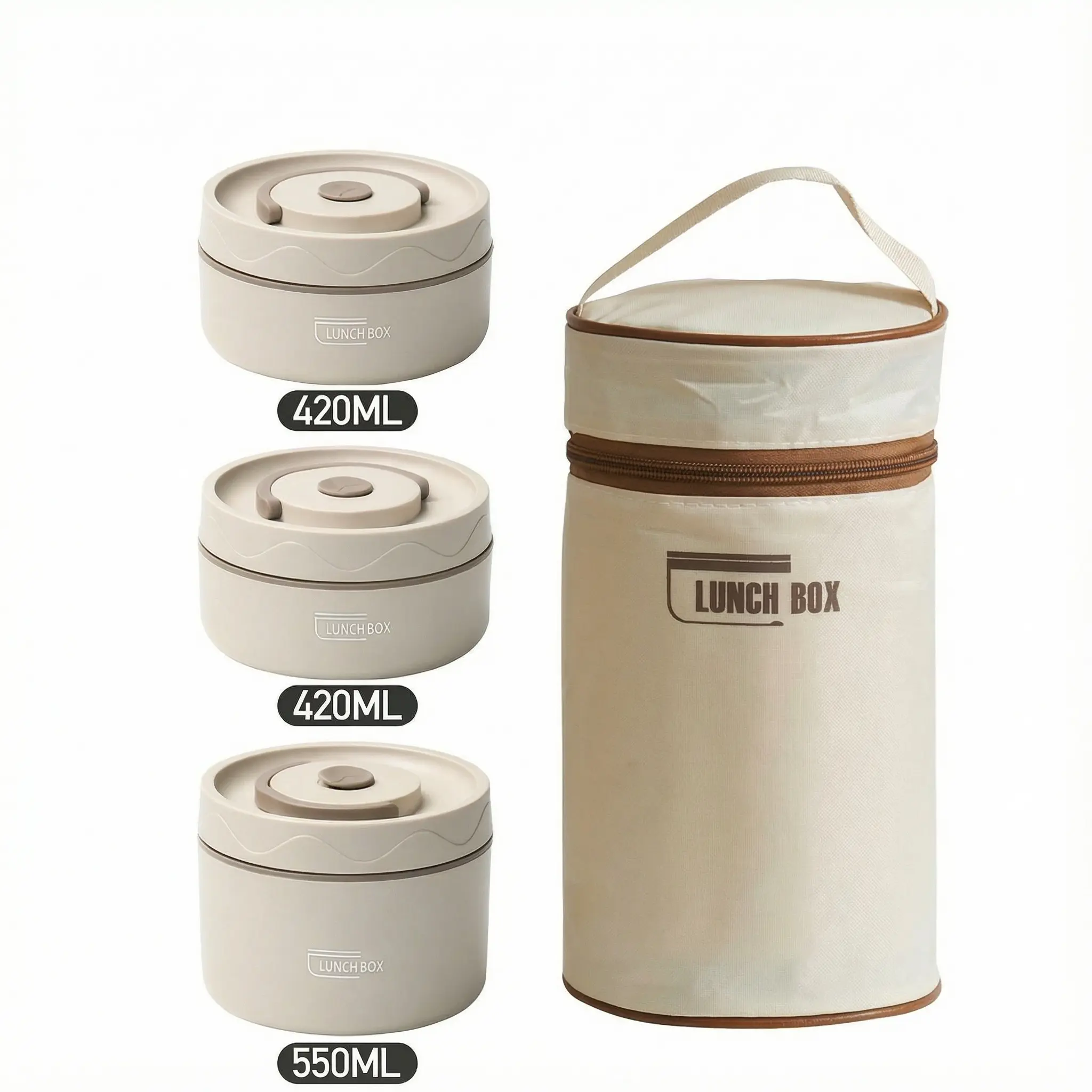 Insulated Lunch Container Set with 3 Stainless Steel Bowls (420ML, 550ML) - Thermal Insulated Bag, Reusable Meal Prep Containers, Microwave-Safe Tableware for Back to School Haul, Packing Lunch for Kids