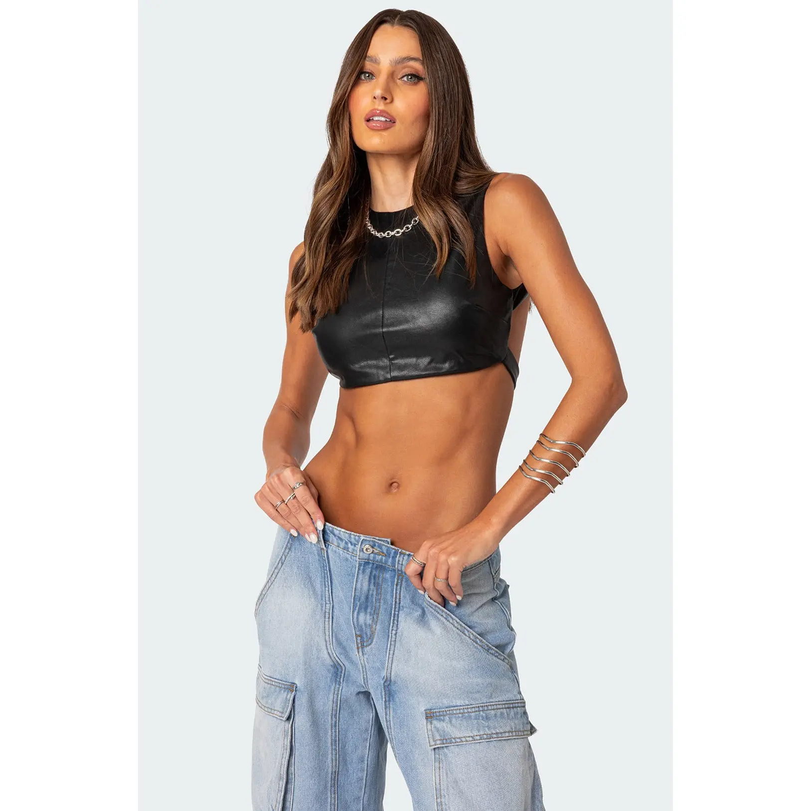 Porsha Open Back Faux Leather Crop Top