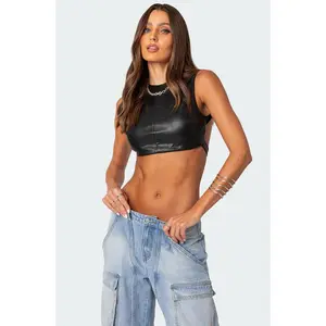 Porsha Open Back Faux Leather Crop Top