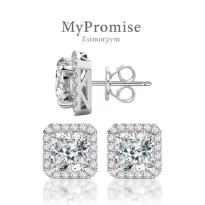 S925 Radiant Cut VVS Moissanite Stud Earrings Daily Costume Jewelry Accessories Perfect Birthday Anniversary Gift for Women Wedding Set