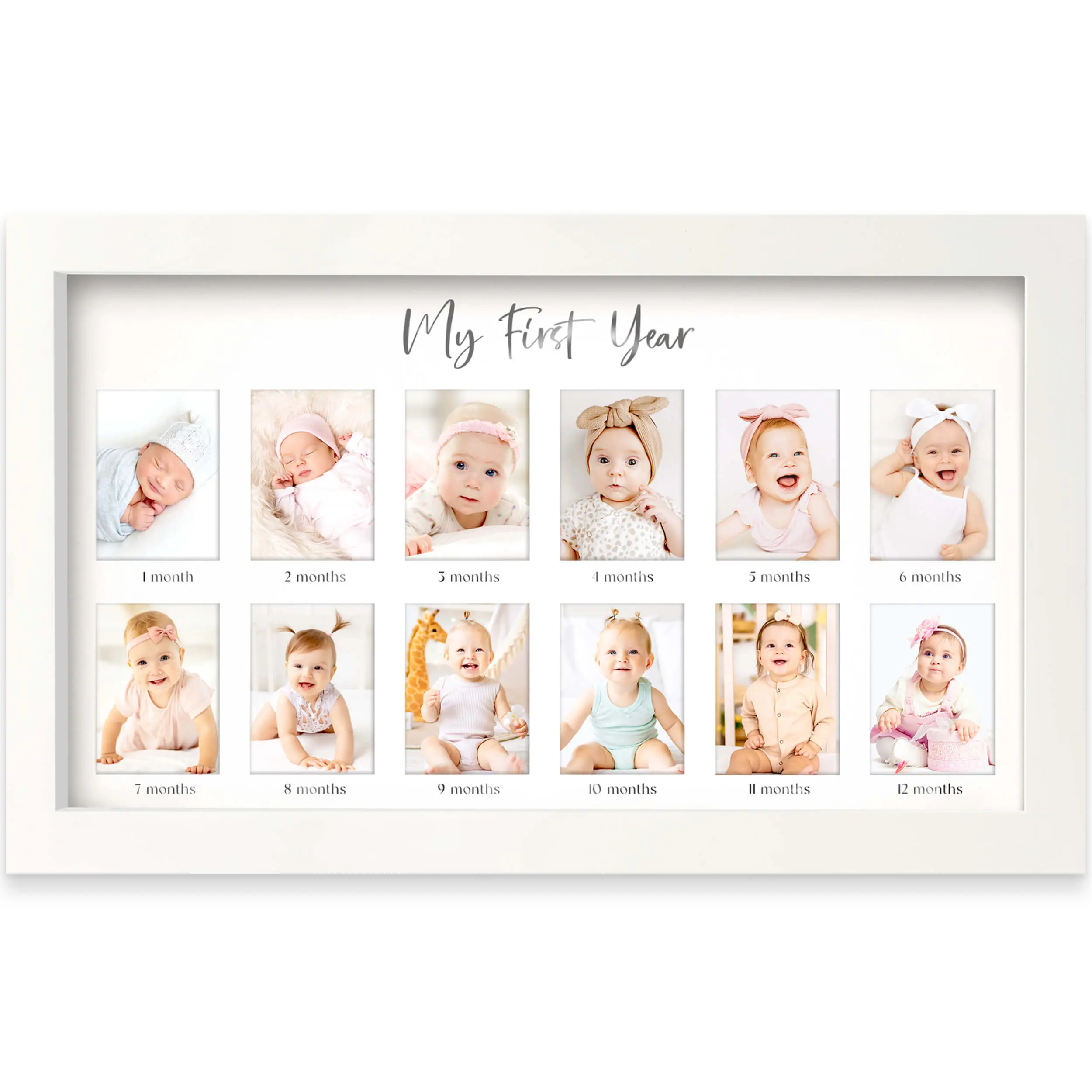 My First Year Photo Frame, 12 Months Baby Picture Frame for Newborn Girl, Boy-Baby Shower Gifts Keepsakes, Monthly Baby's One Year Birthday Milestone, 1st Nursery Photo Collage Display Board