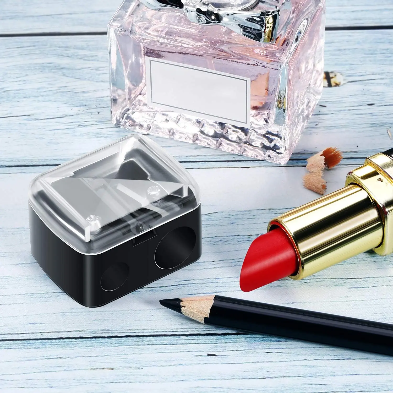 Black Eyeliner Sharpener Makeup Pencil Sharpener Pencil Sharpeners for Eyebrow Eyeliner Pencil Tool Dual Holes Eye Pencil Sharpener with Cover Portable Makeup Brushes and Tools