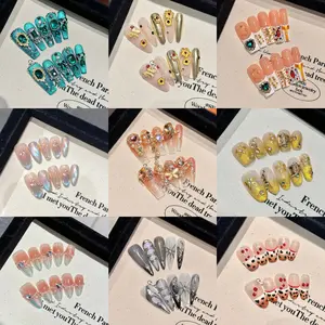Press on Nails Handmade 10PCS Reusable Fake Nails For Girls Hand Salon Loveful Acrylic Nails for Woman
