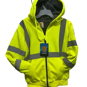 Men's Green High Visibility Reflective WORK SAFETY ZIP UP Hoodie ANSI/ISEA 107 Class 3 Compliant Front Zipper Cold Weather Long Sleeve Pullover Menswear Casual