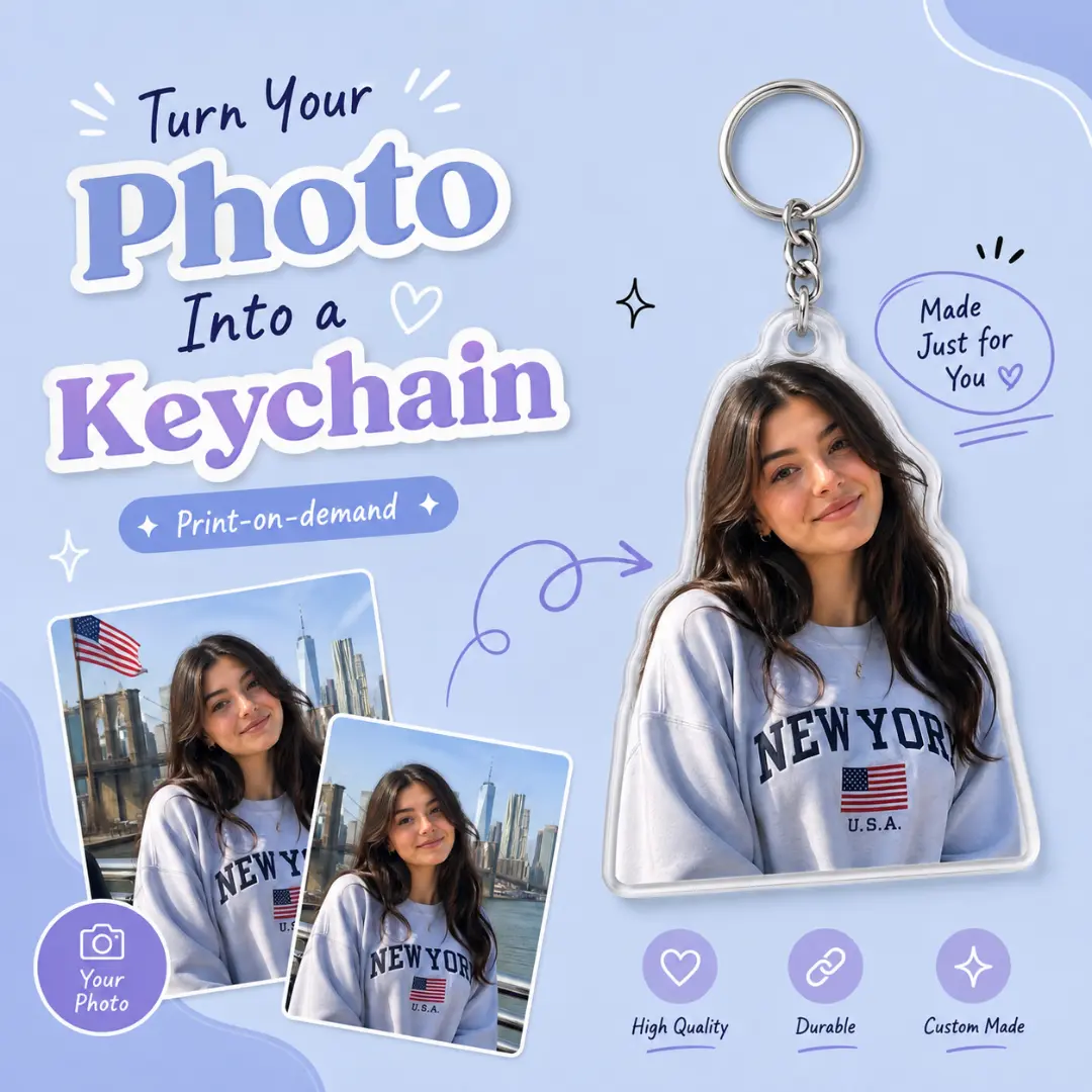 Personalized Photo Keychain – Custom Acrylic Picture Charm, Unique Gift for Couples, Family & Friends