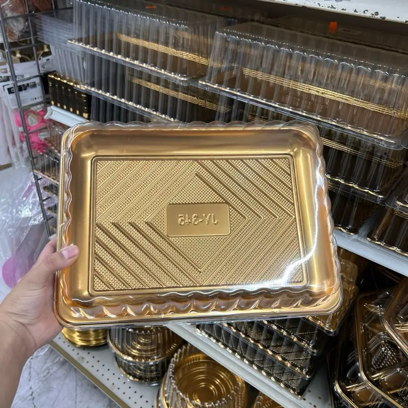 5 Pack-12″ Disposable dessert Carrier with Clear Lid Gold Base