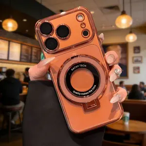 The new ladies luxury electroplated mobile phone case bracket is suitable for Apple 17 Pro Max mobile phone case iphone17,16,15,14,13,12,11,Plus shiny niche high-end ultra-thin electroplated mobile phone case with lens film protection 16E Cellphone Casing