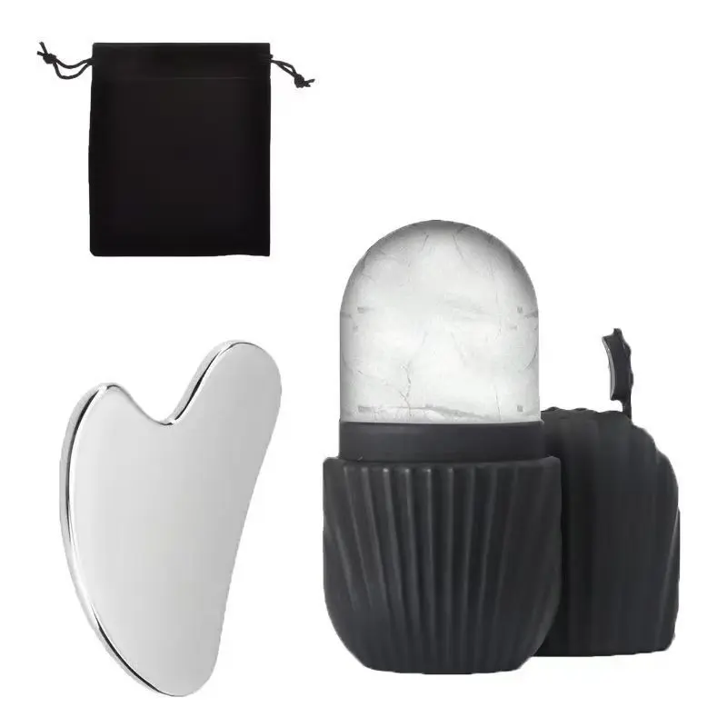 Reusable Ice Roller Mold + Stainless Steel Gua Sha Board Set, Beauty Roller, Facial Beauty Instrument, Facial Tools, Glow Skin & Defined Jawline, Includes Storage Bag, Facial Care Kit