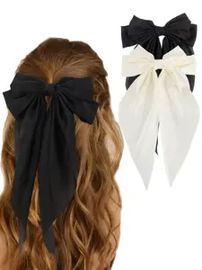 2024 Summer Women's Elegant Trendy Tiered Layered Pretty Bow Decorated Hair Clips, Simple Style Plain Color Large Size French Hair Clips, Fashionable Hair Accessories For Party & Daily Use, Barrettes Hair Clips