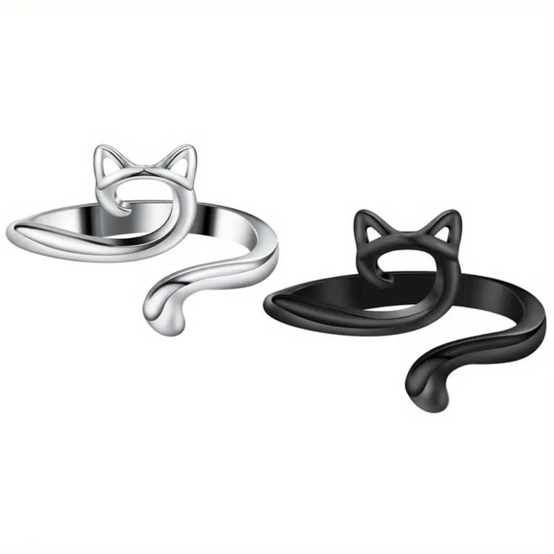 Crochet Ring for Finger Yarn Guide, 2 Count Adjustable Cat Design Knitting Loop Crochet Ring with Box, Knitting Accessory