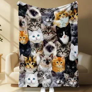 Cute Cat Pattern Plush Blanket, Soft and Comfortable, Perfect for Air-conditioned Rooms, Home, Office, or As A Warm Sleeping Blanket. A Fluffy Blanket and A Great Gift.
