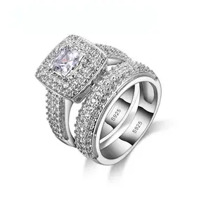 925 Sterling Silver Color Engagement Ring Romantic Fashion Jewelry Cubic Zircon Bezel Set Decoration for Women Girls