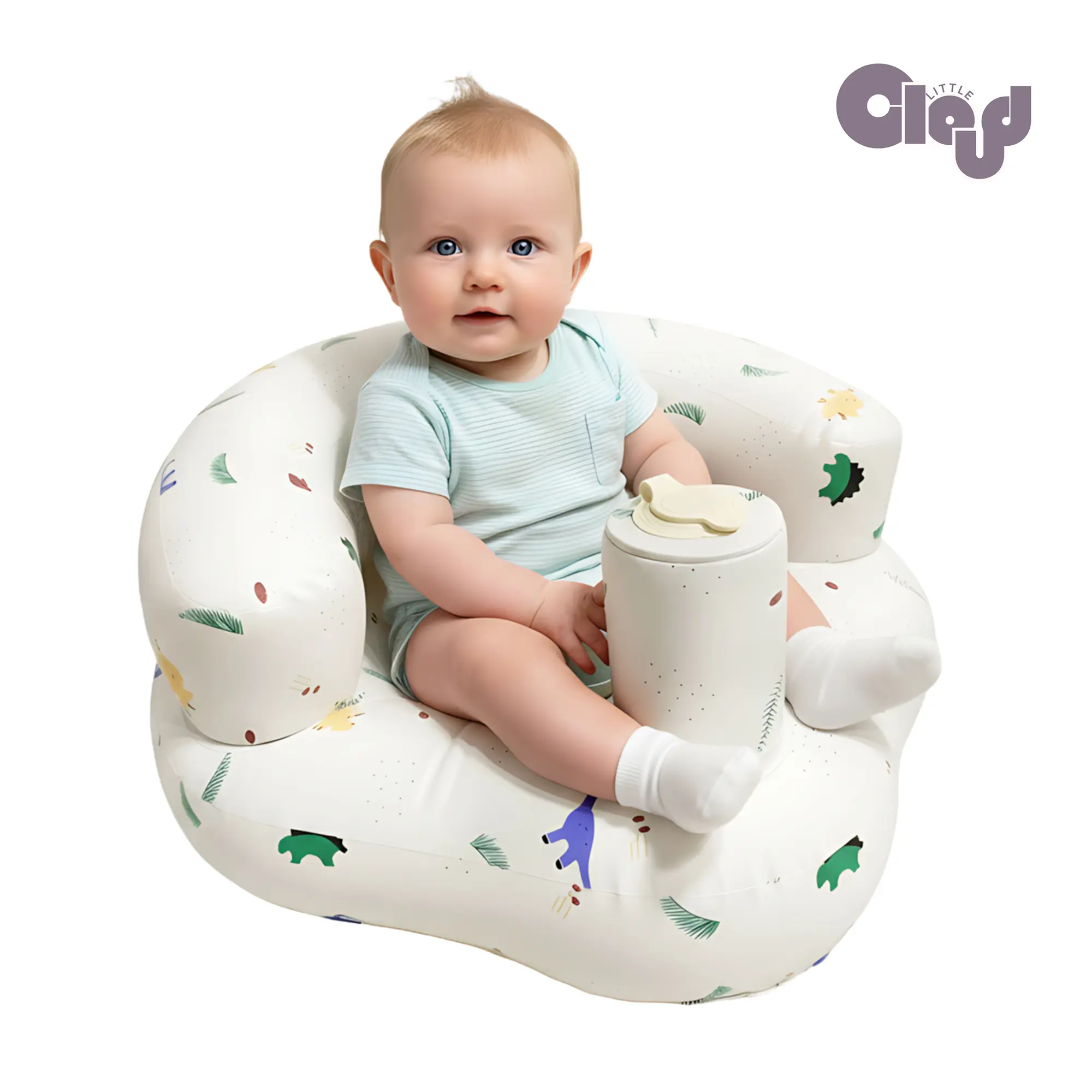 Waterproof Inflatable Baby Seat, Cute Animal Floor Chair for Infants & Toddlers with Built-in Pump - Portable for Travel, Unisex Holiday Gift, Nature, Animals, Dinosaurs, Tummy Time, Outdoors, Holidays