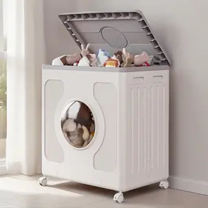 Large Rolling Laundry Hamper with Lid, 160L Collapsible Clothes Basket with Wheels, Easy Transport, for Laundry Room, Install-Free