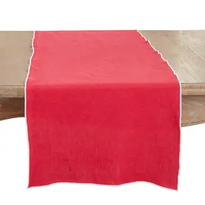 Saro Lifestyle Stonewashed Stitched Edge Table Runner, Red/White , 16"x72"