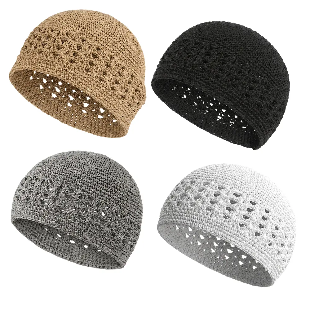 4 PCS Kufi Hat for Men Muslim Knit Kufi Cap Crochet Beanie Skull Beanie African Hat for Men Women