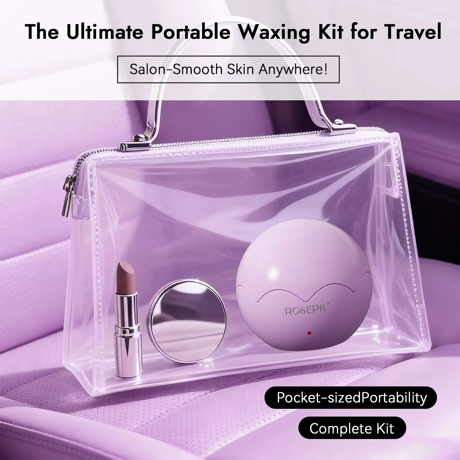 ROSEPIL Mini Nose & Face Wax Kit for Men & Women | Painless Facial Hair Removal with USB Portable Warmer | Choose Purple or Yellow Nose Waxing Kit Waxing Supplies