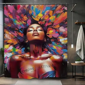 African American Shower Curtains Cortinas De Baño  Woman Lady Fashion Elegant Bathroom Waterproof Bathroom Curtains Shower With Hooks  71x71inch Room Decor Apartment Essentials Christmas Holiday Decoration