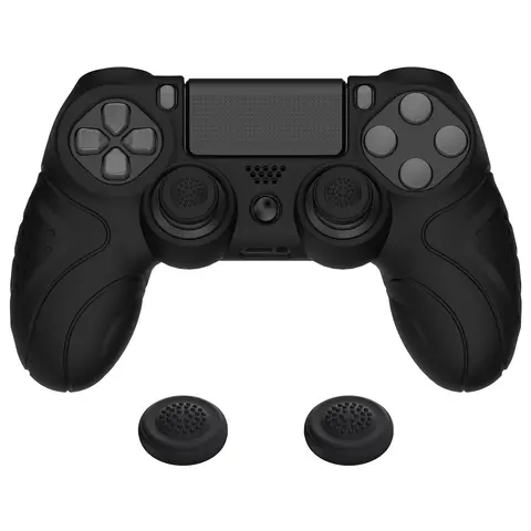 PlayVital Guardian Edition Silicone Cover Skin with Thumb Grip Caps for PS4 Slim Pro Controller - Black