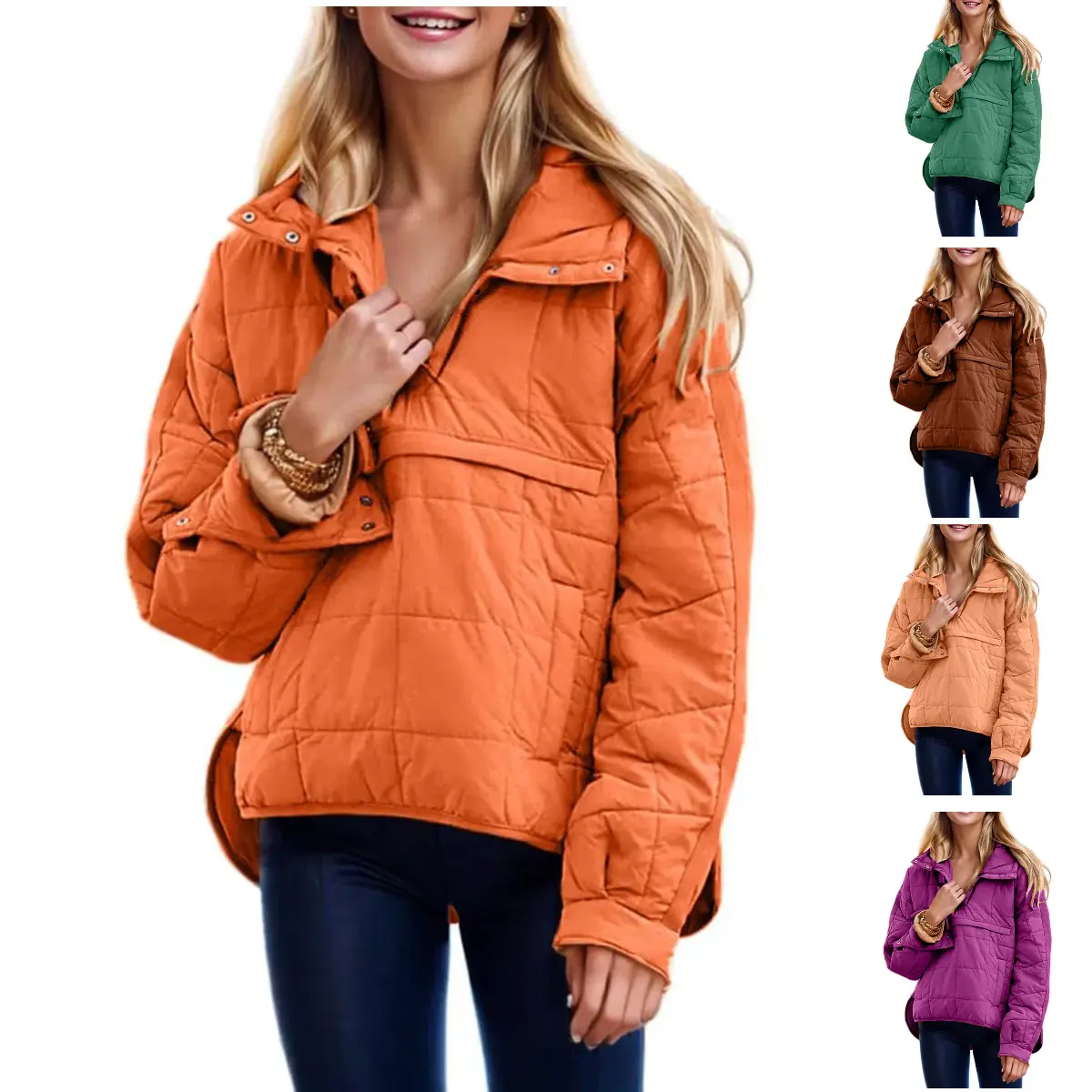 SCUSTY Women's Oversized Puffer Jacket TikTokShopBlackFriday Quilted Light Weight Pullover Hooded Padded Hoodies Winter Warm Long Sleeve Coat