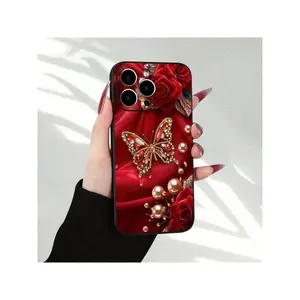 [Butterfly Phone Case] Shockproof Red Love Butterfly Mobile Phone Case - Complete Protection With TPU Soft Rubber - Compatible With Iphone 16, 15, 14, 13, 12, 11,Xs, Plus Pro Max Series Cover Protective Screen Protector Silicone