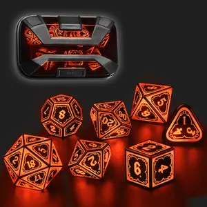 Light up DND Dice Set Rechargeable,Cool LED D and D Dice 7pcs with Charging Box Polyhedral Dungeons and Dragons RPG Dice Set for Role Playing Table Game (Astral Shard Orange)
