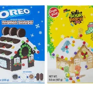 Classic Christmas mini Gingerbread House Kit - Holiday Cookie House Decorating Kit Do It Yourself Easy to Assemble Christmas Gingerbread House Oreo and sour flavor 2 pack