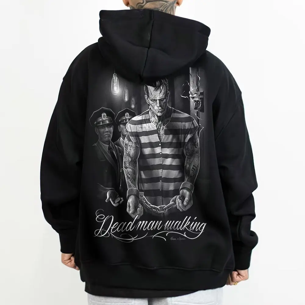 Women's Unisex Oversized Loose Fit Longsleeve Hoodie Tops - Comfortable Cotton-Polyester Fabric, All Seasons Fit, Death Row Frankenstein Theme David Gonzales Dga Art Tattoo Chicano Graphic Lowrider Sweatshirts