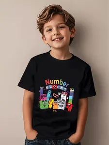 New Summer Short-Sleeved Round-Neck T-Shirt For Boys And Girls, Numberblocks Digital Building Blocks Printed Top, Character Print Shirt, Casual Children's Clothing For Daily Use And Outdoor Activities, Versatile, Graphic Tees