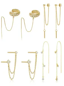 4 Pairs Huggie earrings for women High Quality Earrings Dainty Gold Earrings Tassel Chain Drop Dangle Small Hoop Earrings Stud earrings for Women Teen Cubic Zirconia Sparkling Earrings Clip Womens earrings