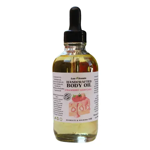 Handcrafted Strawberry Shortcake Dry Body Oil Fast Absorption Hydrating Nourishing Avocado Jojoba Coconut Moisturizing Moisturizer Multi-Use Scented