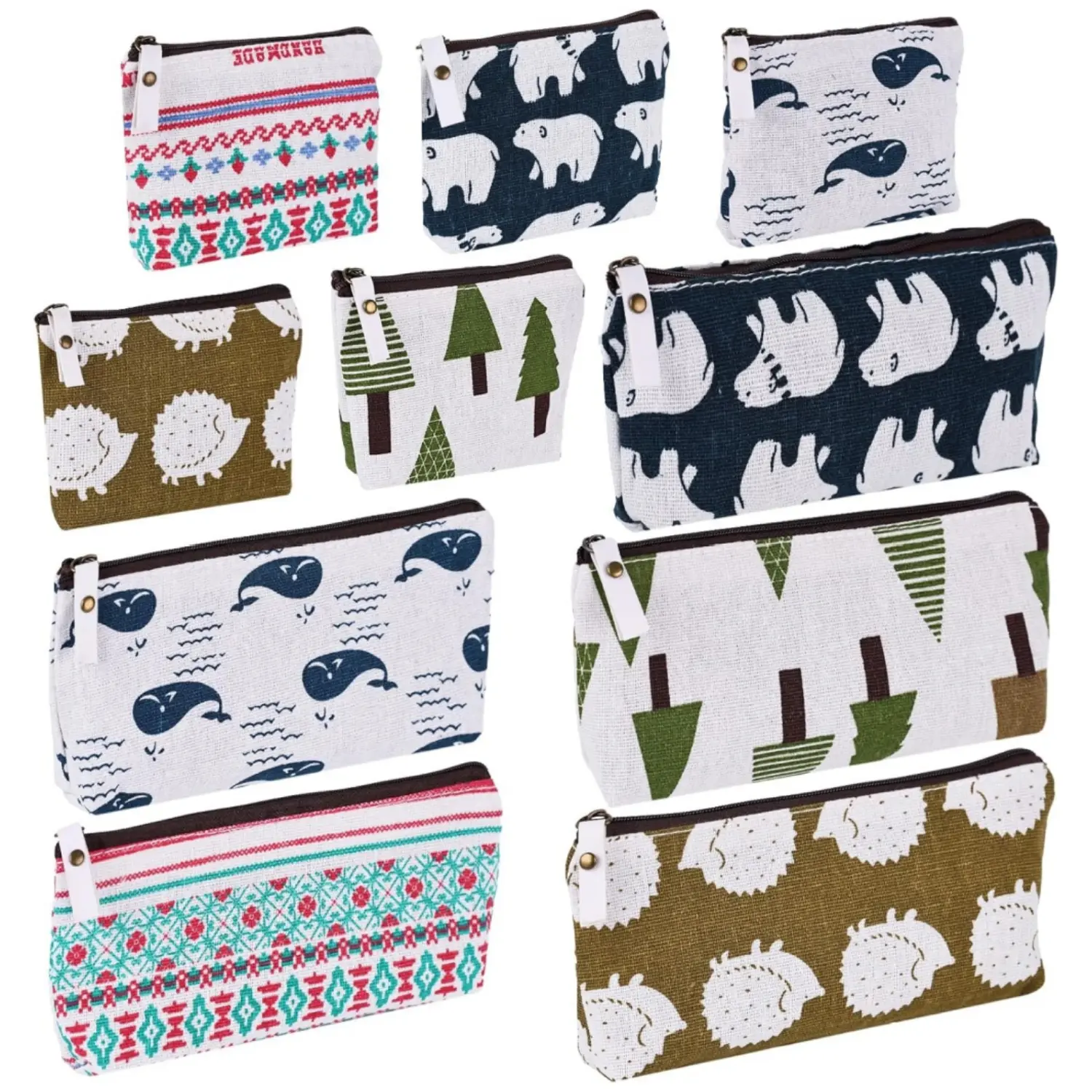 10 Pack Canvas Zipper Pencil Bags, 5 Style Pencil Case Pouch Bag Small Cosmetic Makeup Bags Coin Purse Multifunctional Cosmetic Makeup Bag Small Pouches for Purse