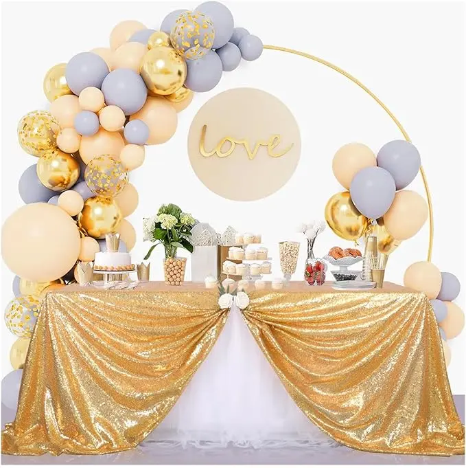 JYFLZQ Glam Gold Sequin Rectangle Tablecloth, 90"x132" Rectangular Event Supplies, Sparkly Table Cover for Wedding, Birthday Party Decorations